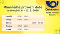 Informace o mimořádné provozní době pošty na Rusavě