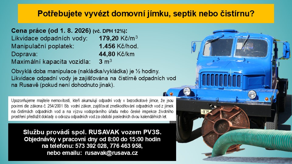 Informace o vývozu domovní jímky, septiku nebo čistírny
